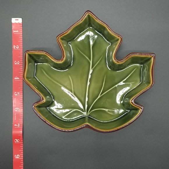 Maple and Oak Leaf Green and Brown Ceramic Dishes - Picture 5 of 10